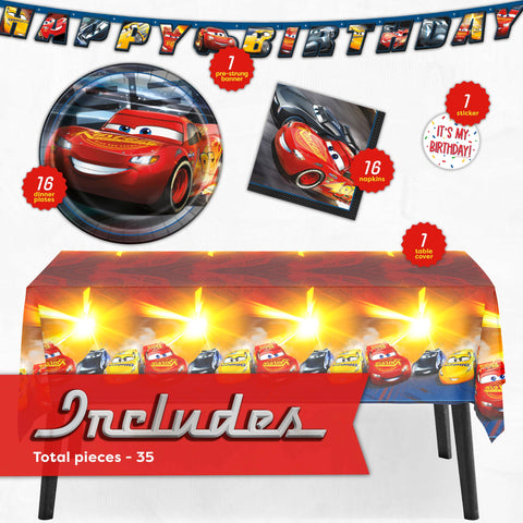 Unique Disney Cars tablecloth 54x84 provides spill protection and cohesive theme.