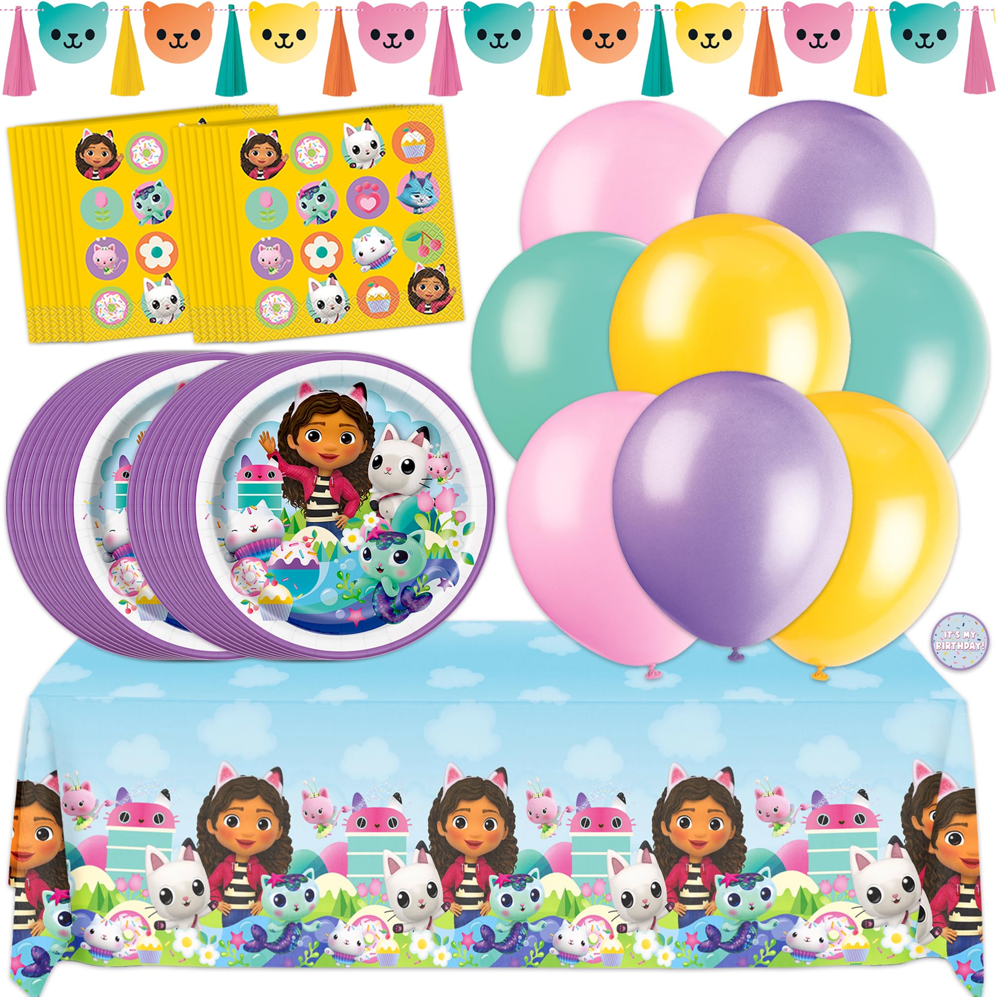 Unique Gabby Dollhouse balloons brighten party decor for a festive birthday setting.