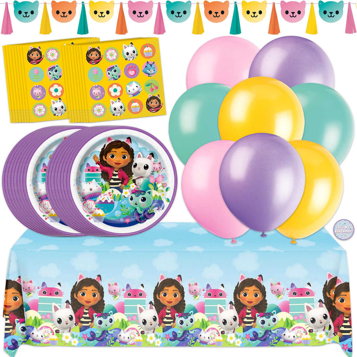Unique Gabby Dollhouse balloons brighten party decor for a festive birthday setting.