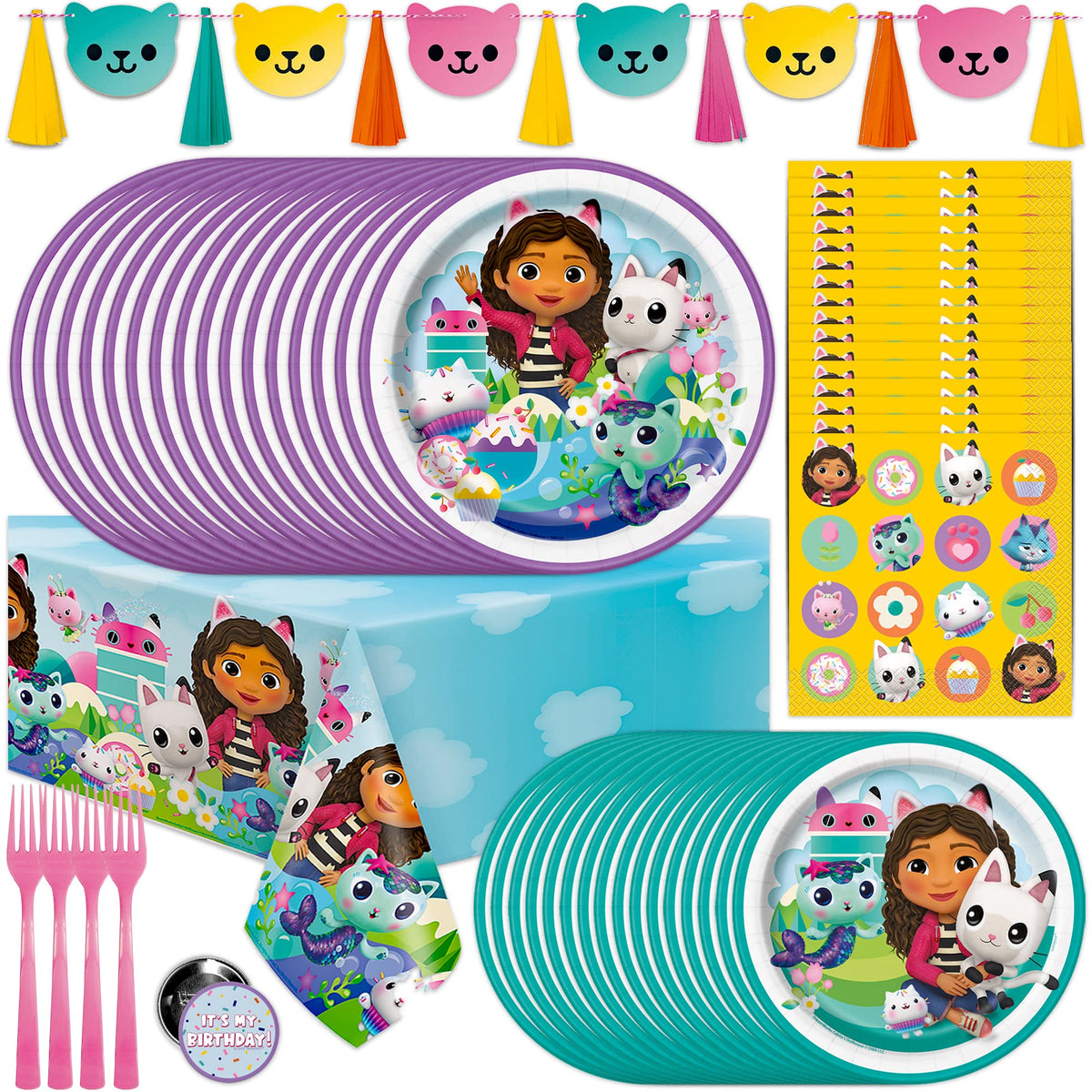 Gabby Dollhouse banner creates a festive photo backdrop for the party