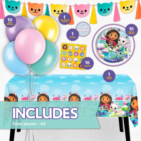 Unique Gabby Dollhouse banner adds color and a focal point to your celebration.