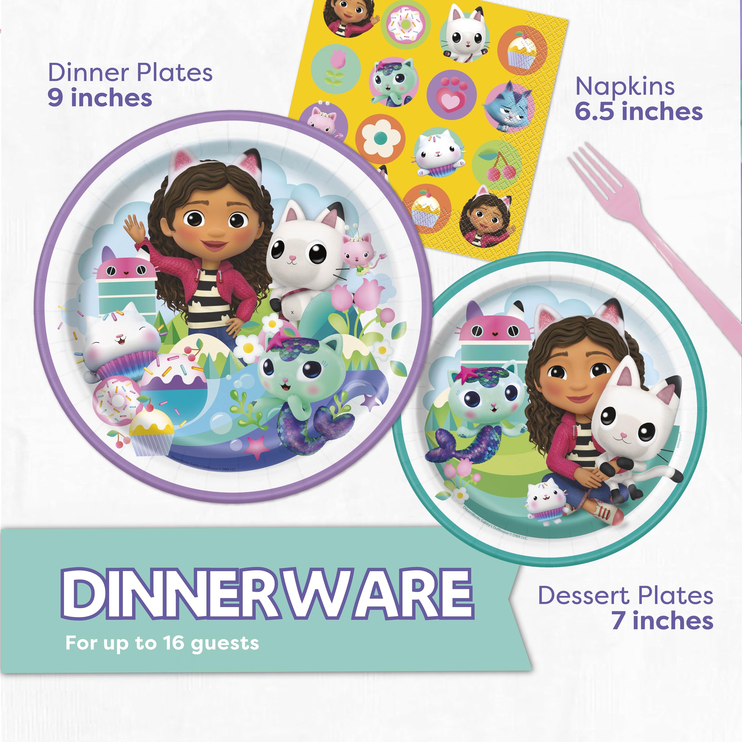 Gabby Dollhouse napkins coordinate with plates for quick cleanup