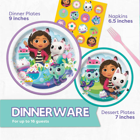 Gabby Dollhouse napkins coordinate with plates for quick cleanup