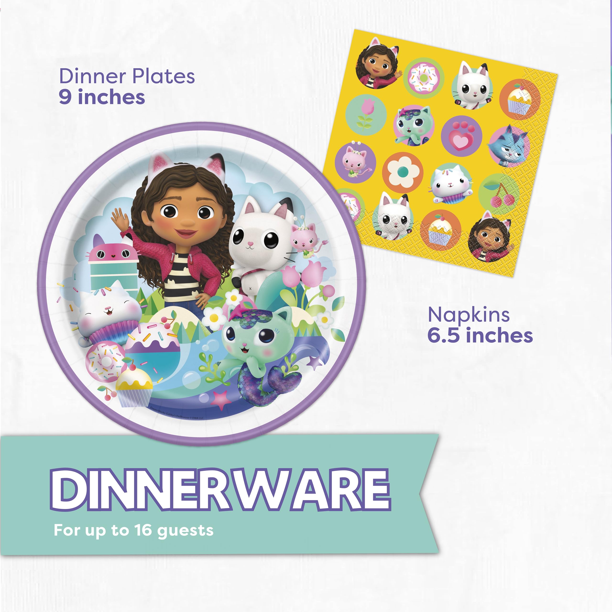Unique Gabby Dollhouse plates provide sturdy dinnerware for pizza or cake.