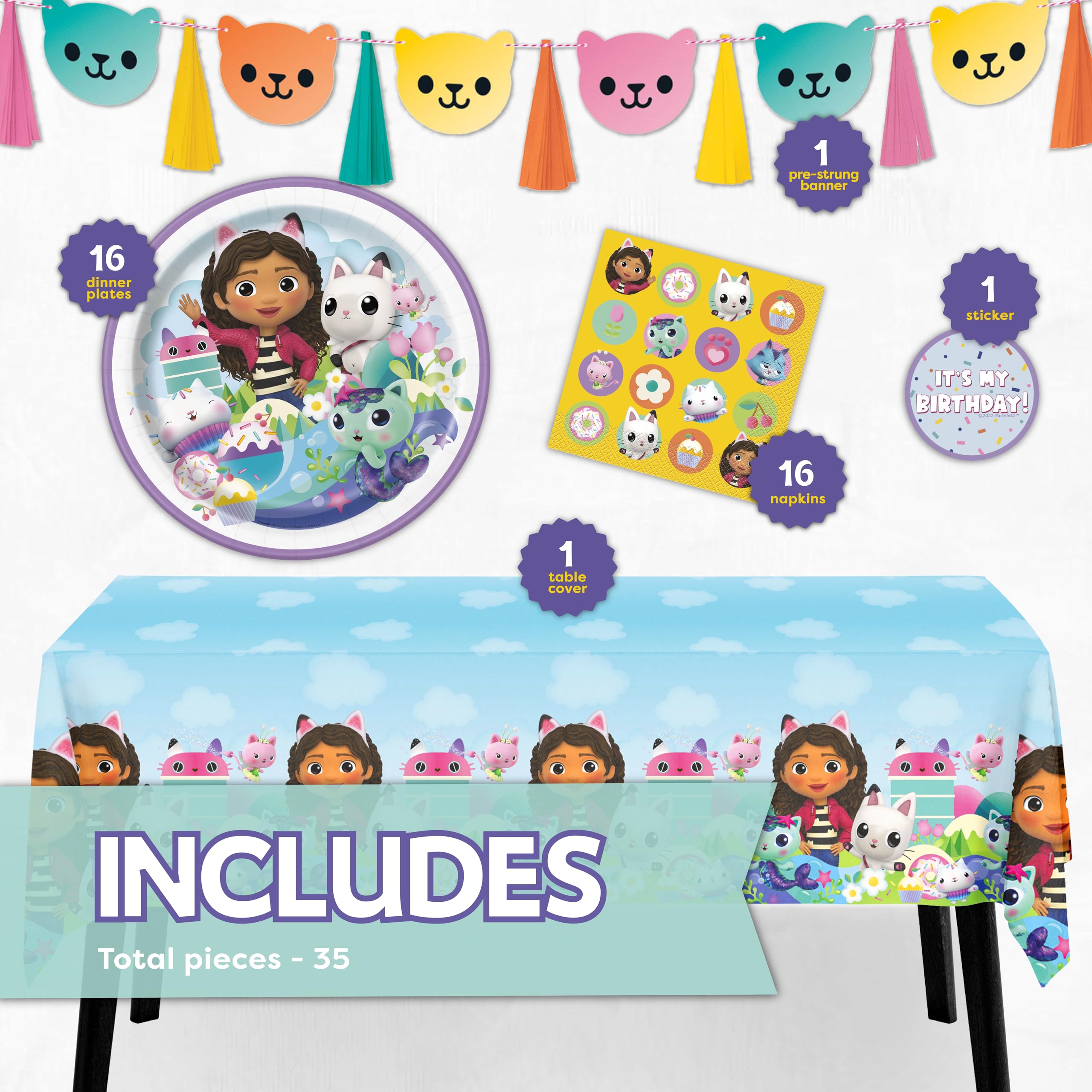 Unique Gabby Dollhouse tablecloth 54x84 protects surfaces during celebration.