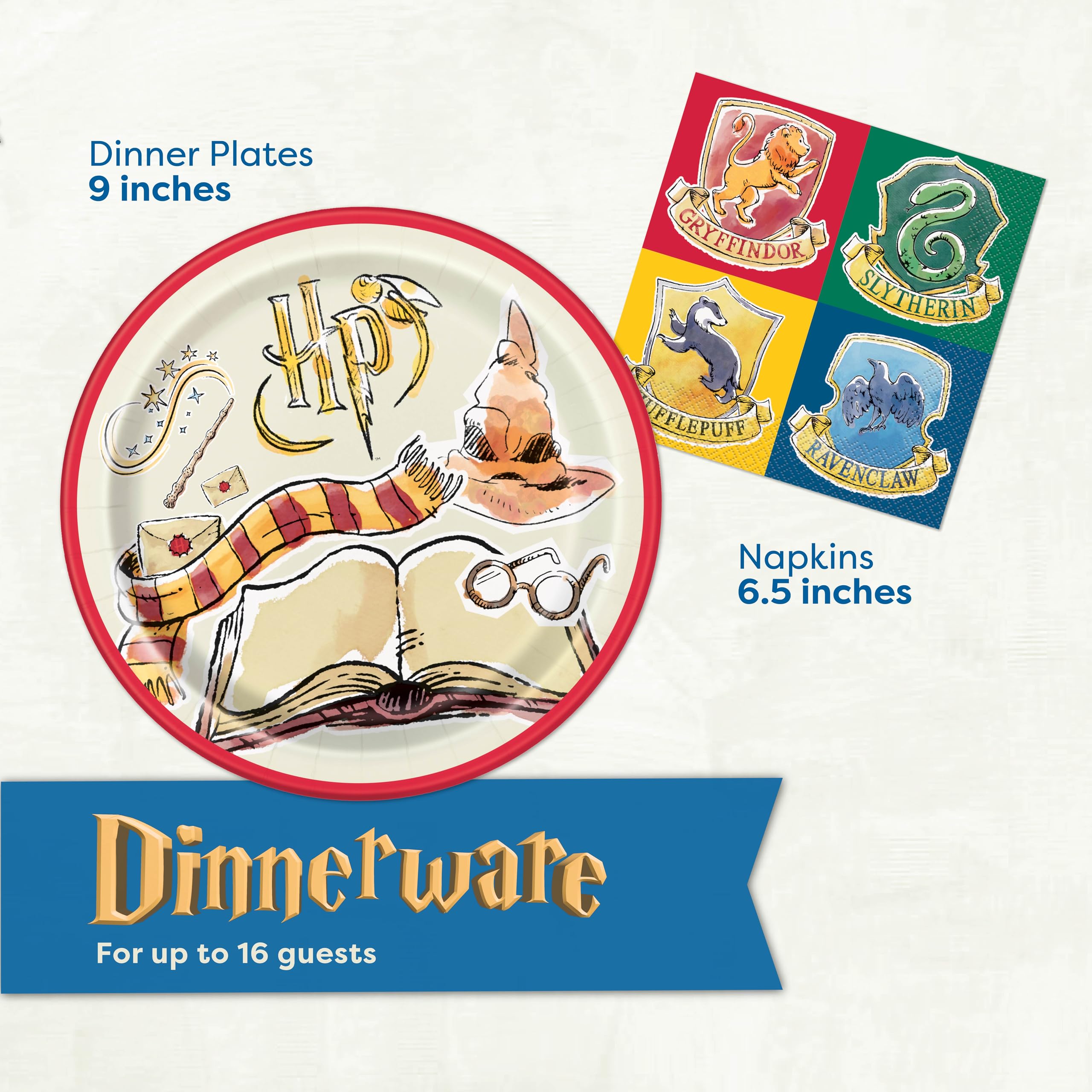 Unique Harry Potter napkins simplify cleanup and party flow.
