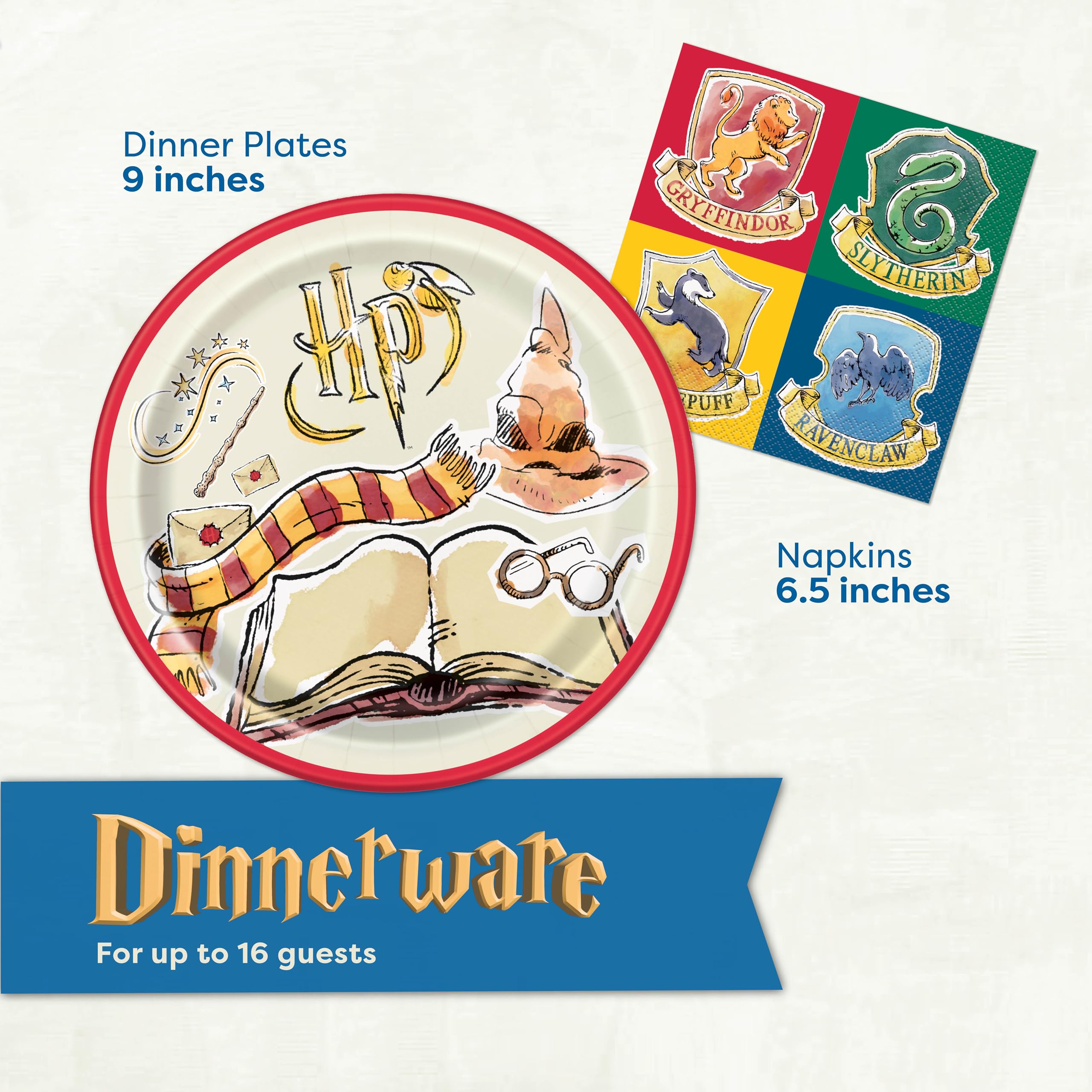 Unique Harry Potter 9-inch plates ready for a 16-guest feast