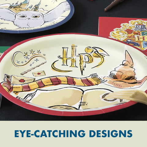 Unique Harry Potter table cover protects surfaces while guests mingle.