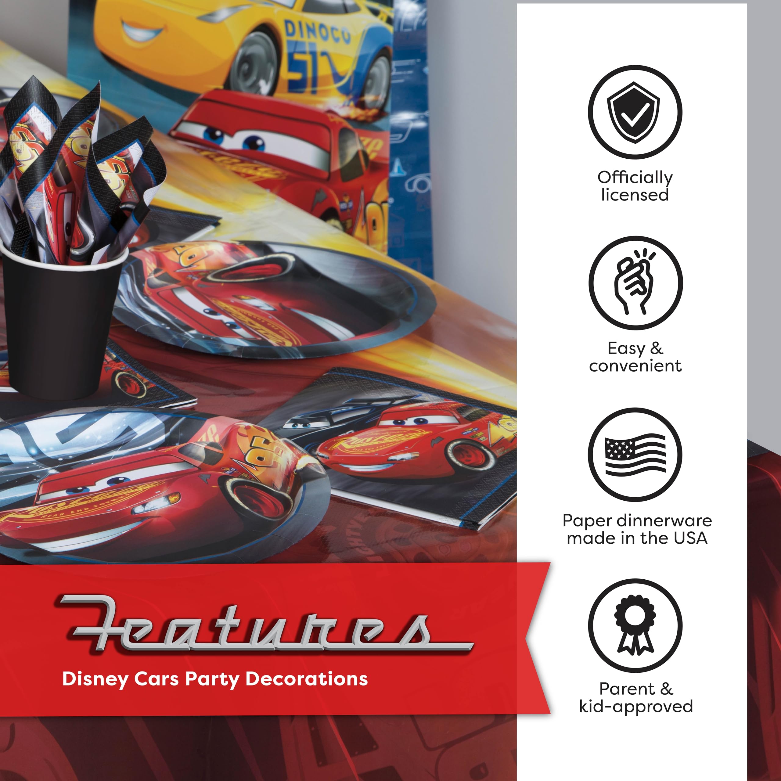 Unique heavy-duty Cars tableware supports party servings.