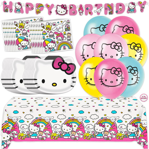 Unique Hello Kitty balloons brighten the party space with cheerful color