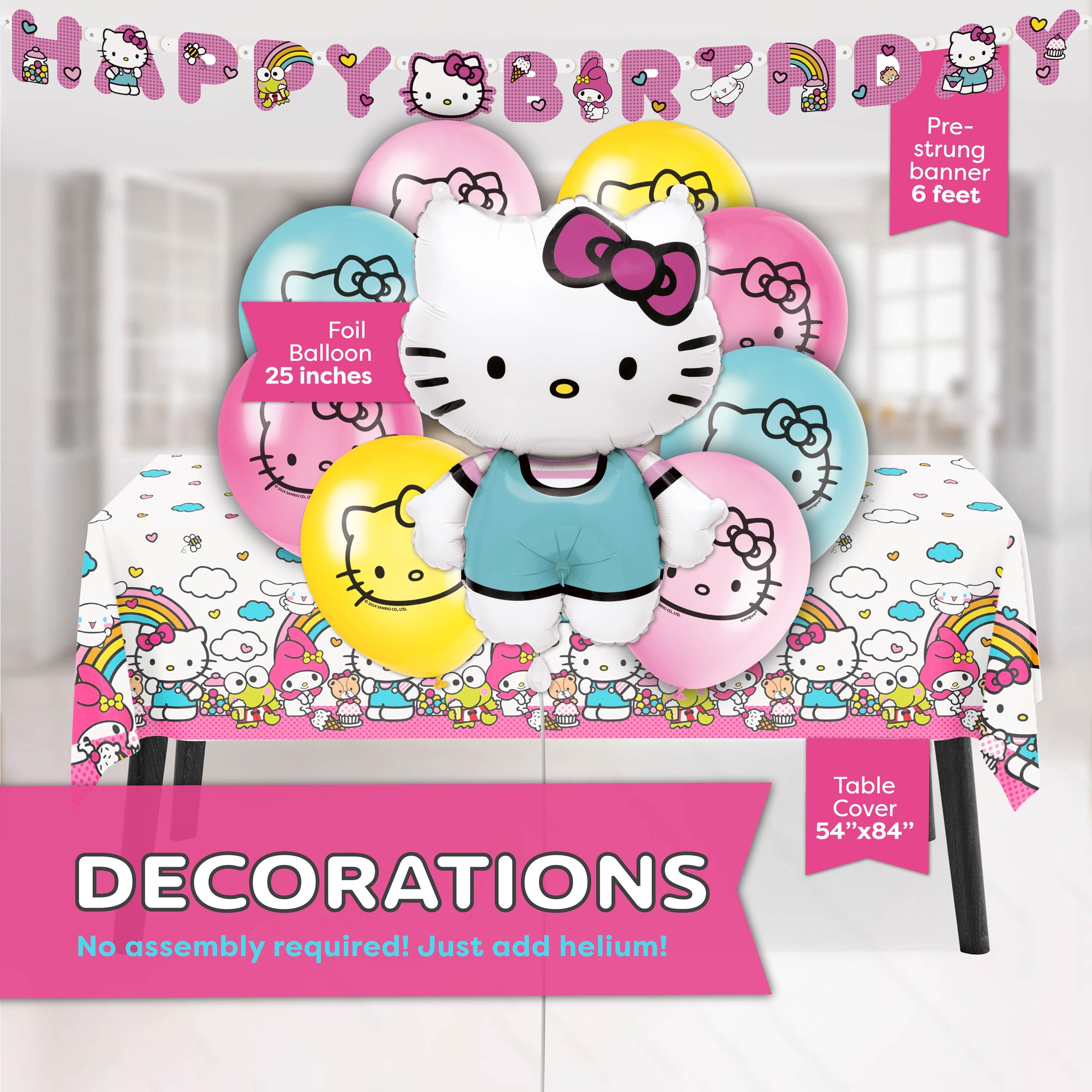 Unique Hello Kitty banner ties the theme together for photos
