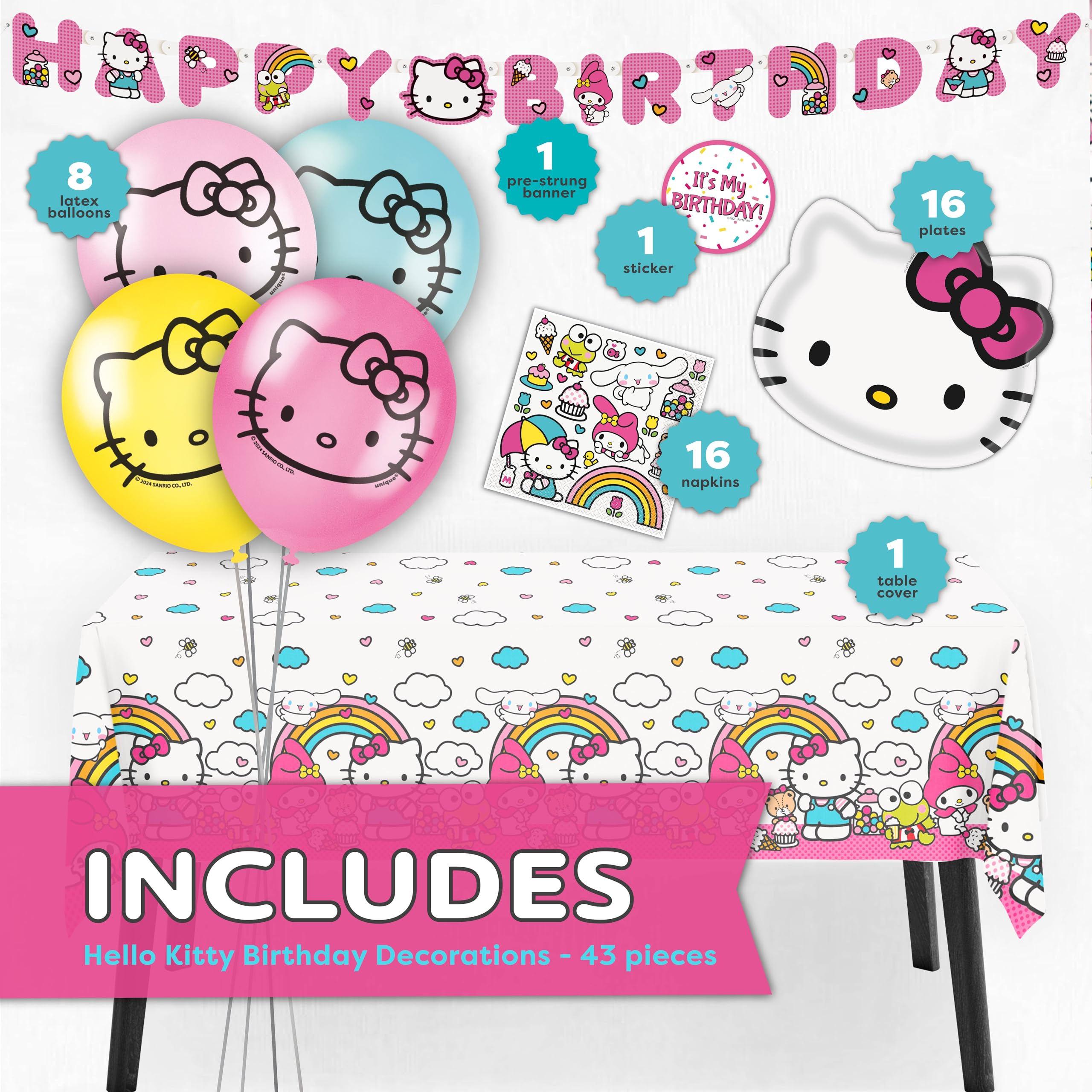 Unique Hello Kitty banner displayed across the party area