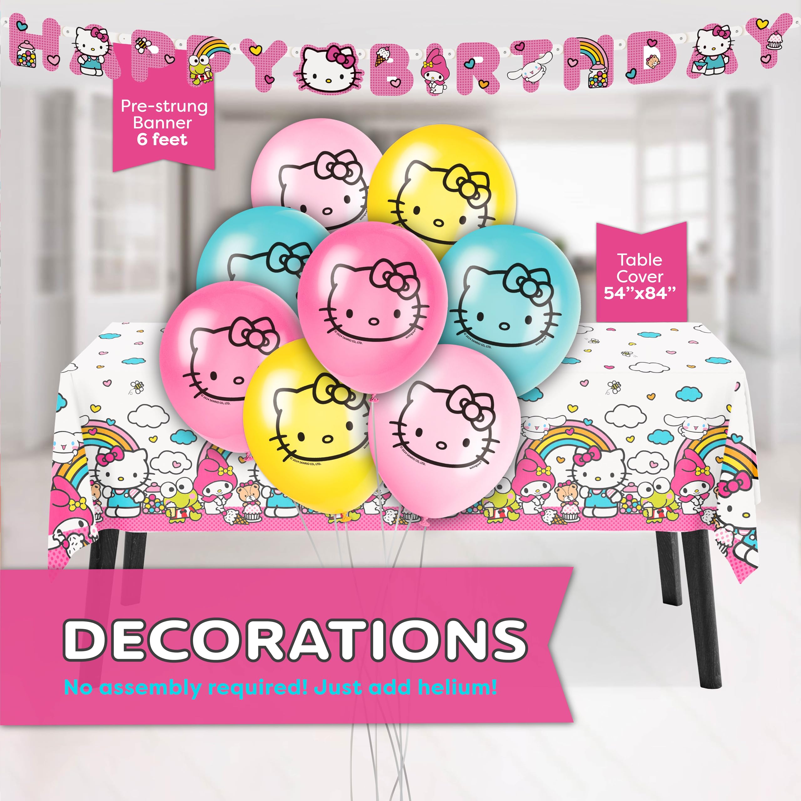 Unique Hello Kitty tablecloth protects surfaces and unifies the theme