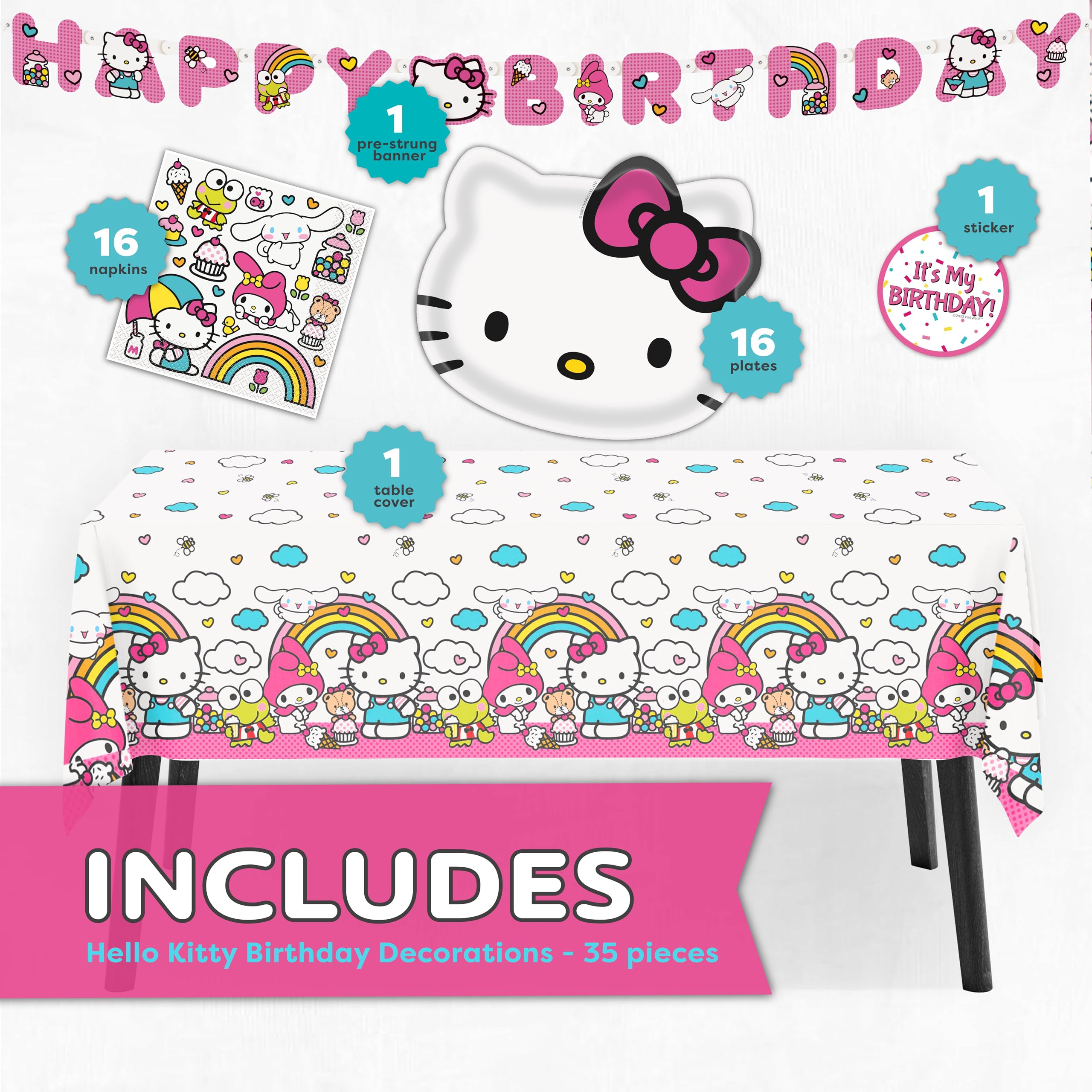 Unique Hello Kitty tablecloth 54x84 inches protects surfaces.