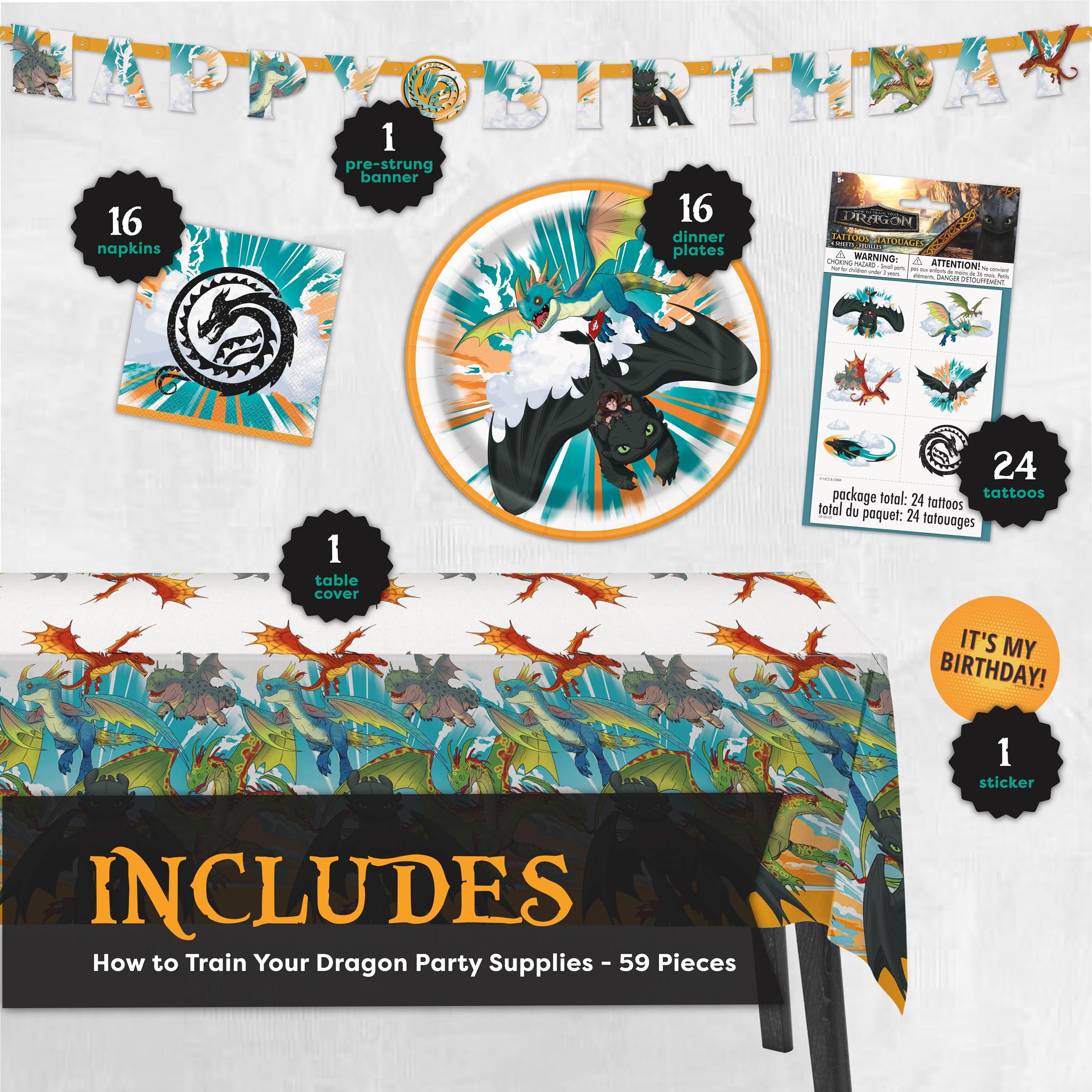 Unique How to Train Your Dragon tablecloth 54x84 protects surfaces with a vibrant scene.