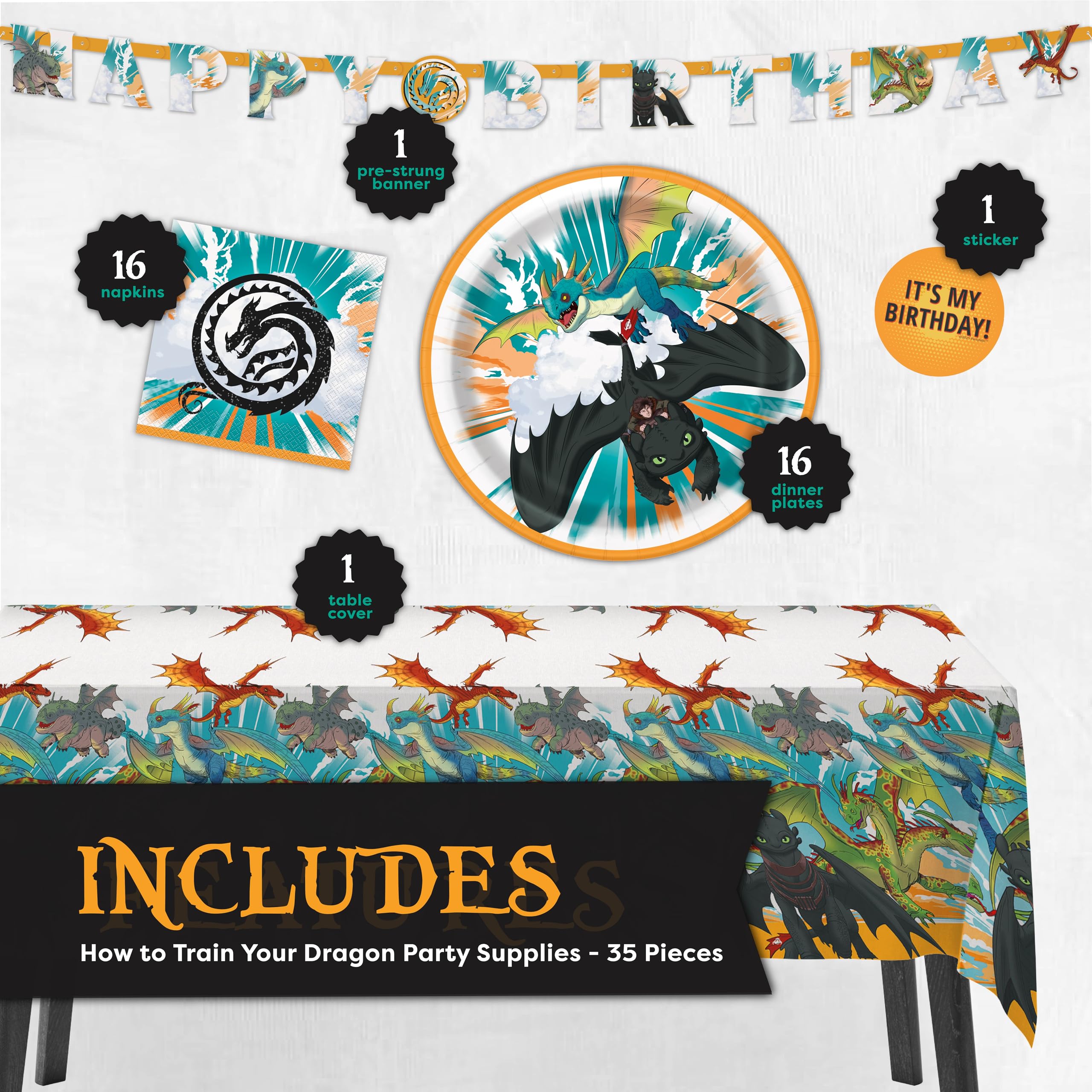 Unique How to Train Your Dragon tablecover protects surfaces while adding bold color.