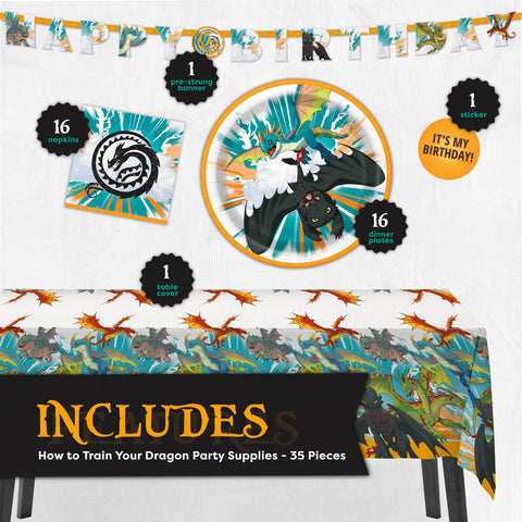 Unique How to Train Your Dragon tablecover protects surfaces while adding bold color.