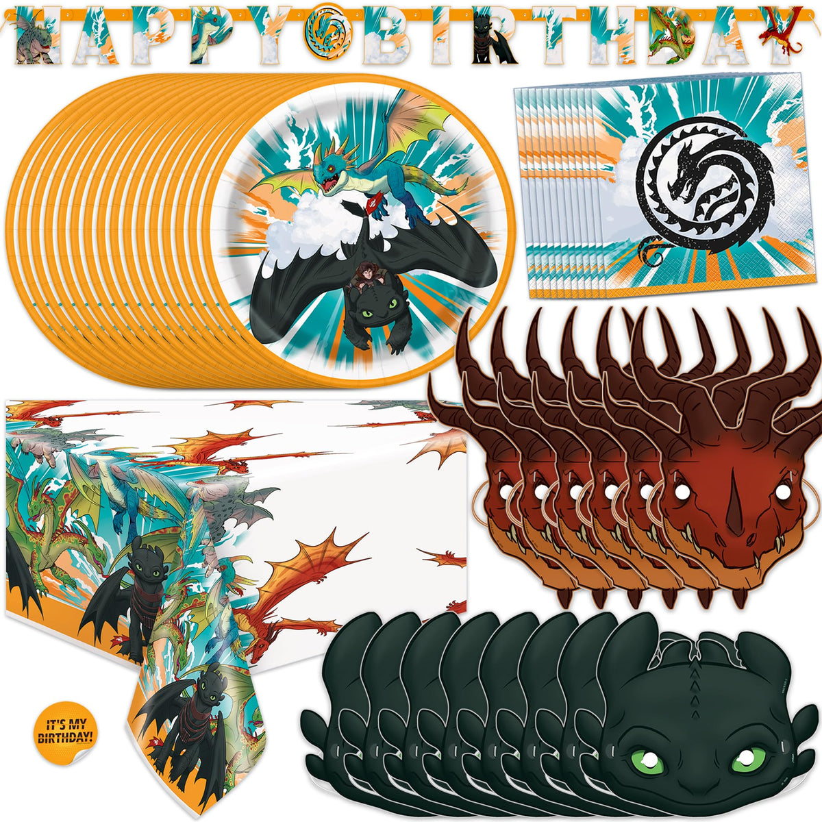 Unique How to Train Your Dragon banner enhances party decor with vivid colors.