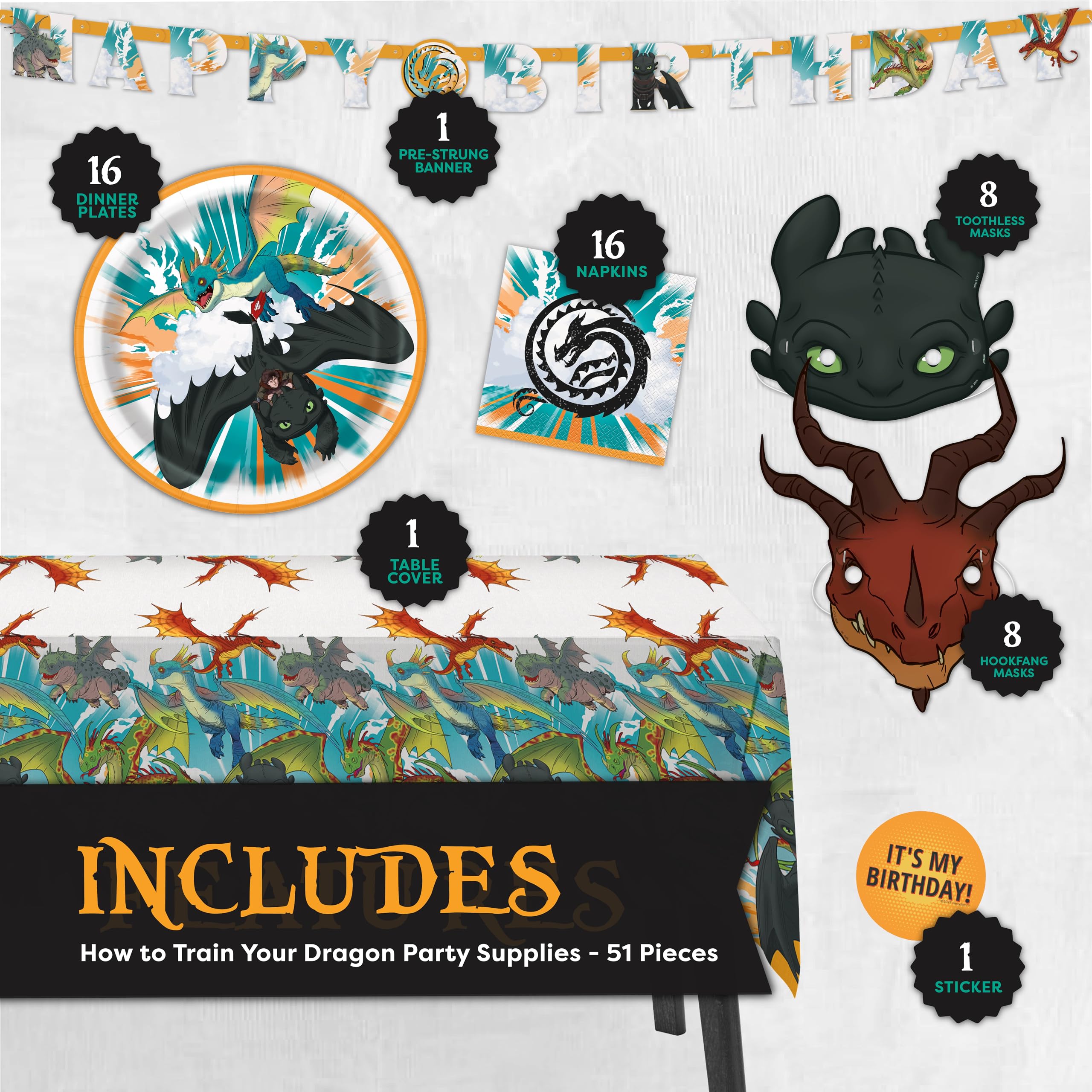 Unique How to Train Your Dragon tablecloth protects surfaces while adding a dramatic backdrop.