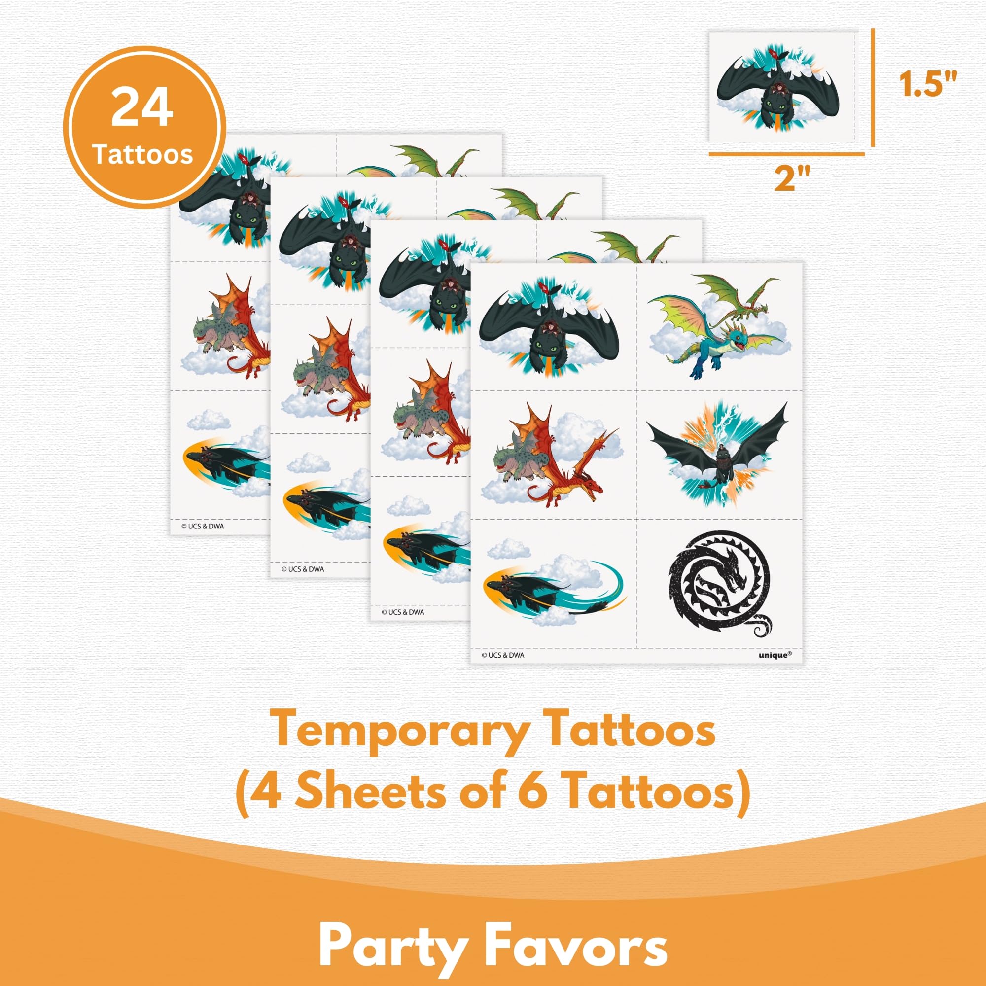 Unique HTTYD tattoos 24 dragon character decals for guests