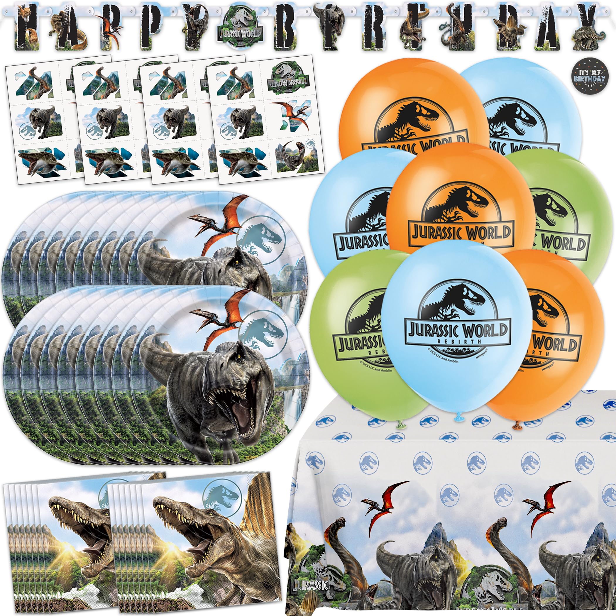 Unique Jurassic Park balloons brighten the party theme.