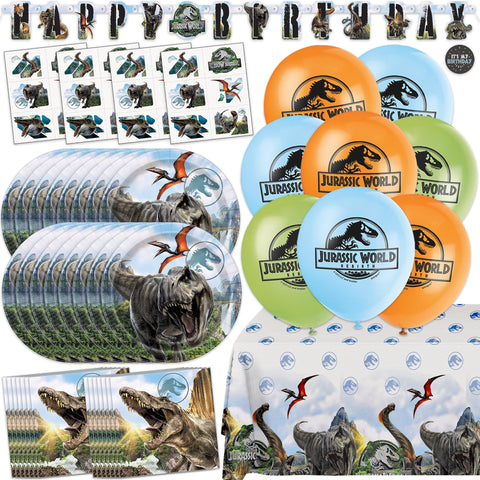 Unique Jurassic Park balloons brighten the party theme.
