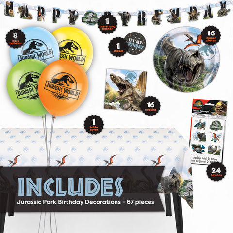 Unique Jurassic Park banner sets the room mood.