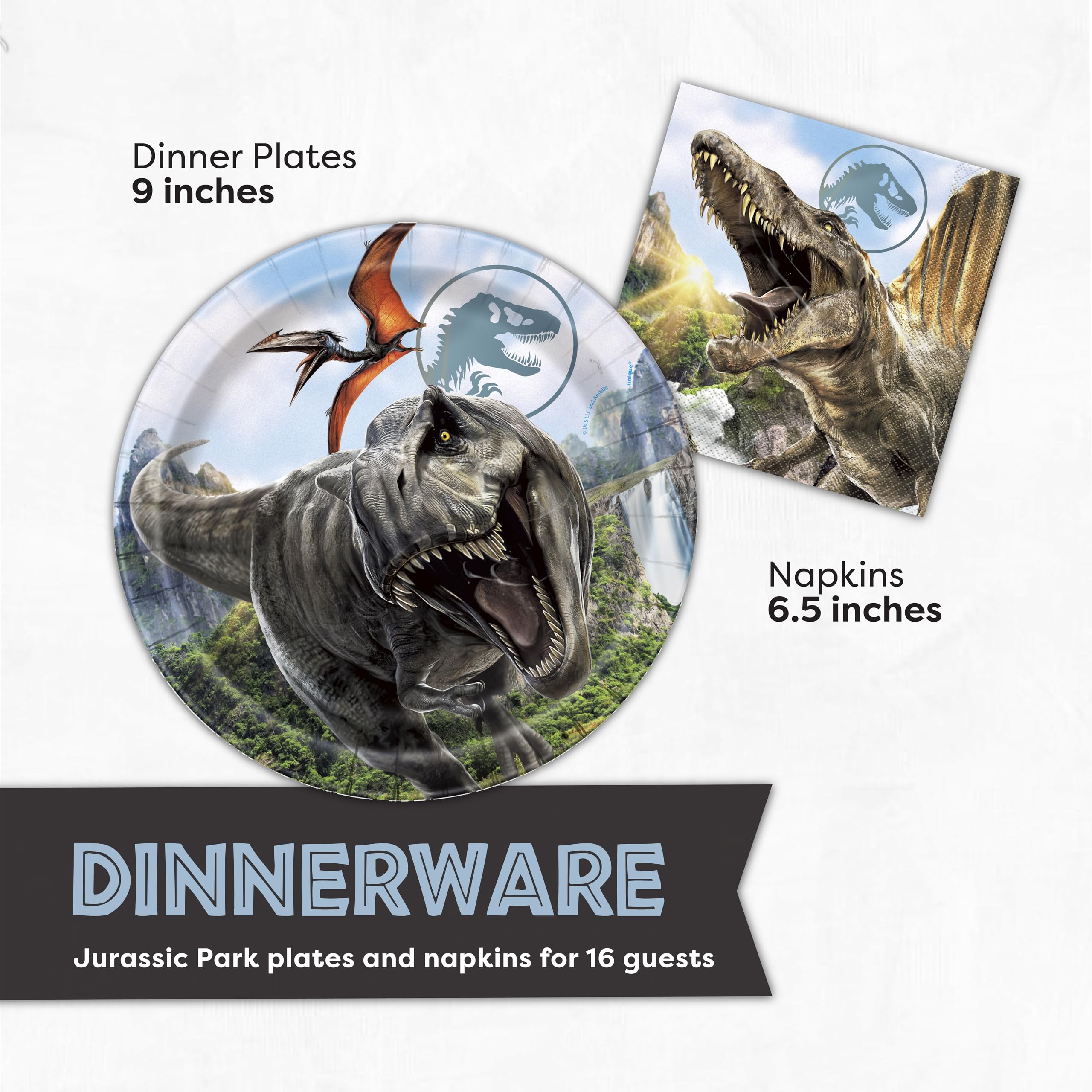 Unique Jurassic Park plates coordinate meals with bold print.