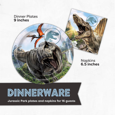Unique Jurassic Park plates coordinate meals with bold print.