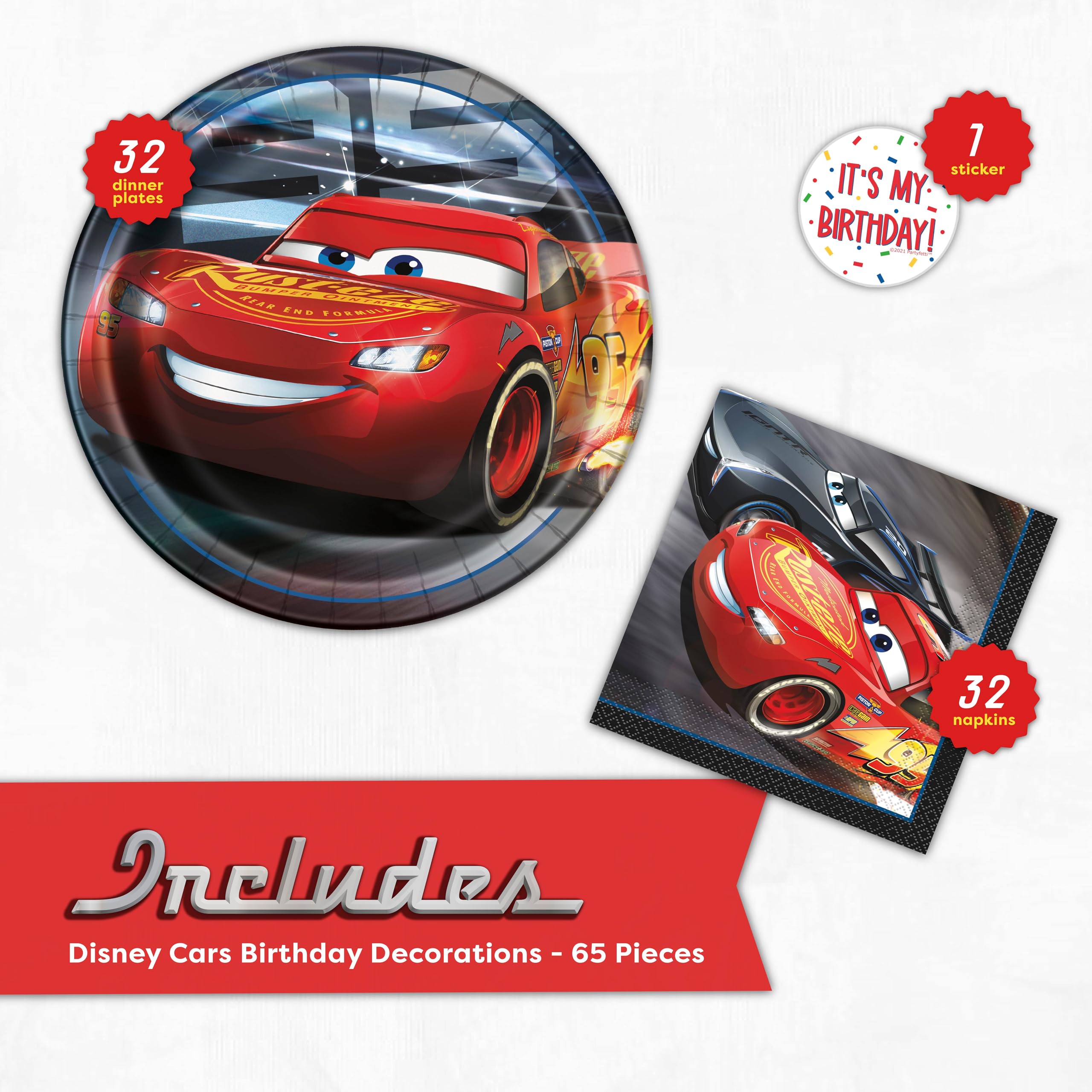 Unique Lightning McQueen plates—sturdy partyware for kid meals.