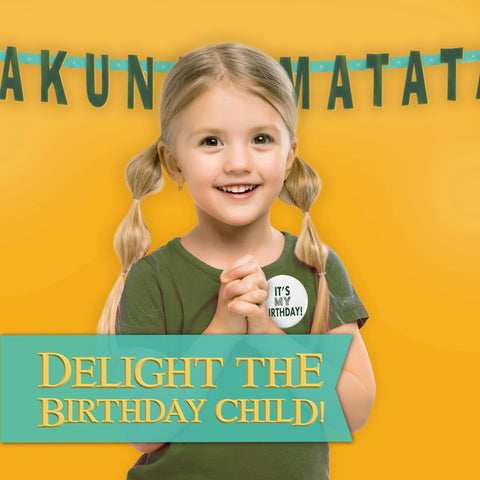 Unique Lion King birthday button highlights the guest of honor.