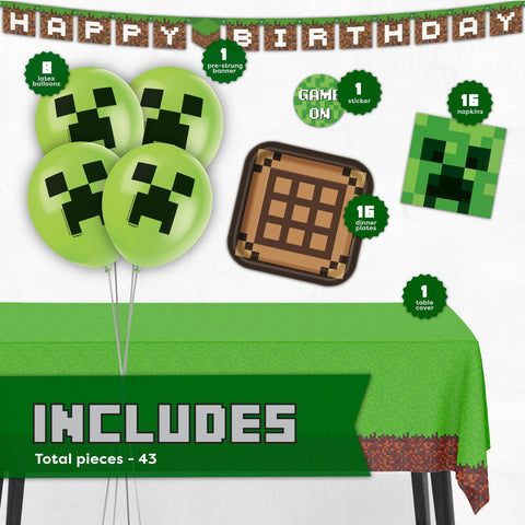 Unique Minecraft balloons create festive gaming atmosphere.