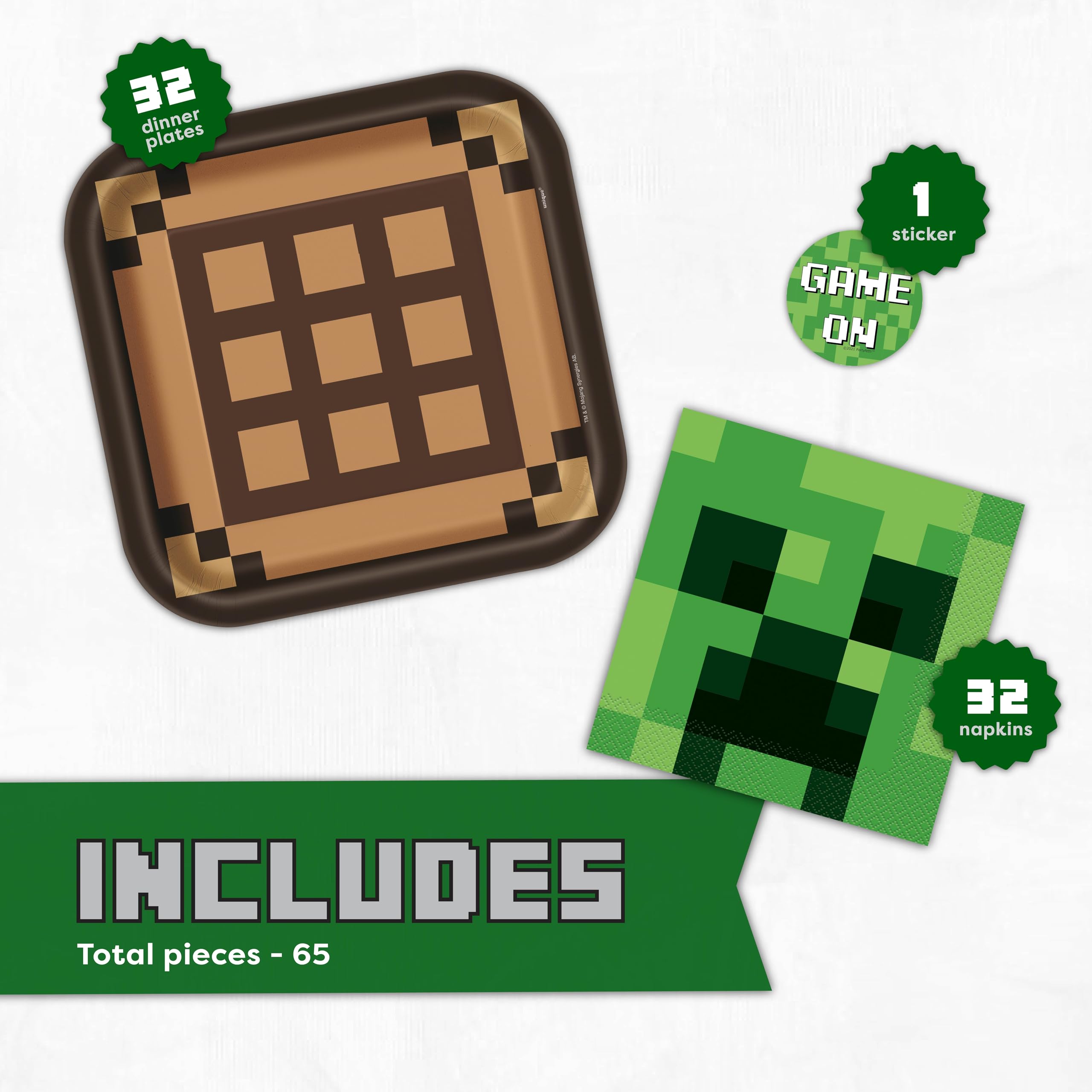 Unique Minecraft napkins 6.5-inch, 32-count, absorbent for easy cleanup.