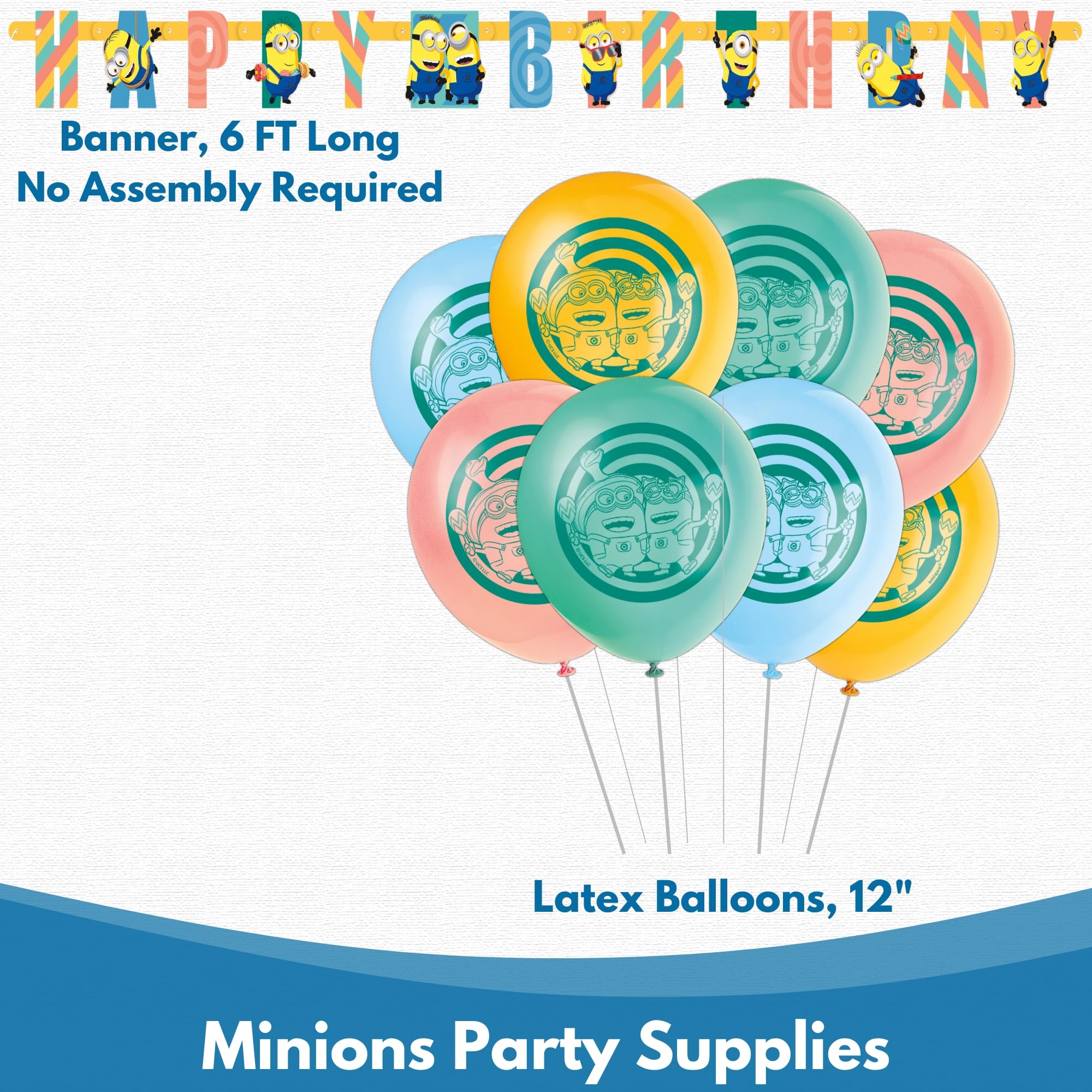 Unique Minions balloons 8-pack for vibrant accents and festive atmosphere.