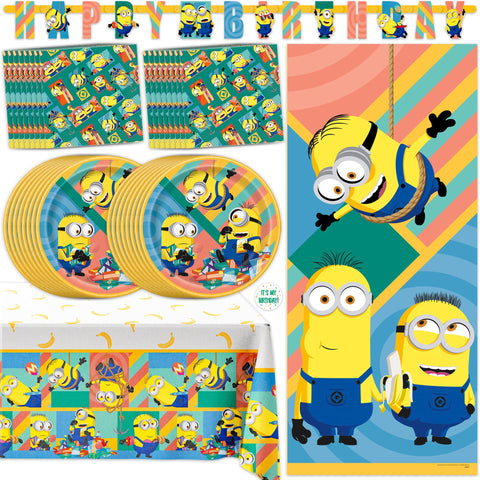 Unique Minions 6ft banner brightens the party entrance for a playful celebration.