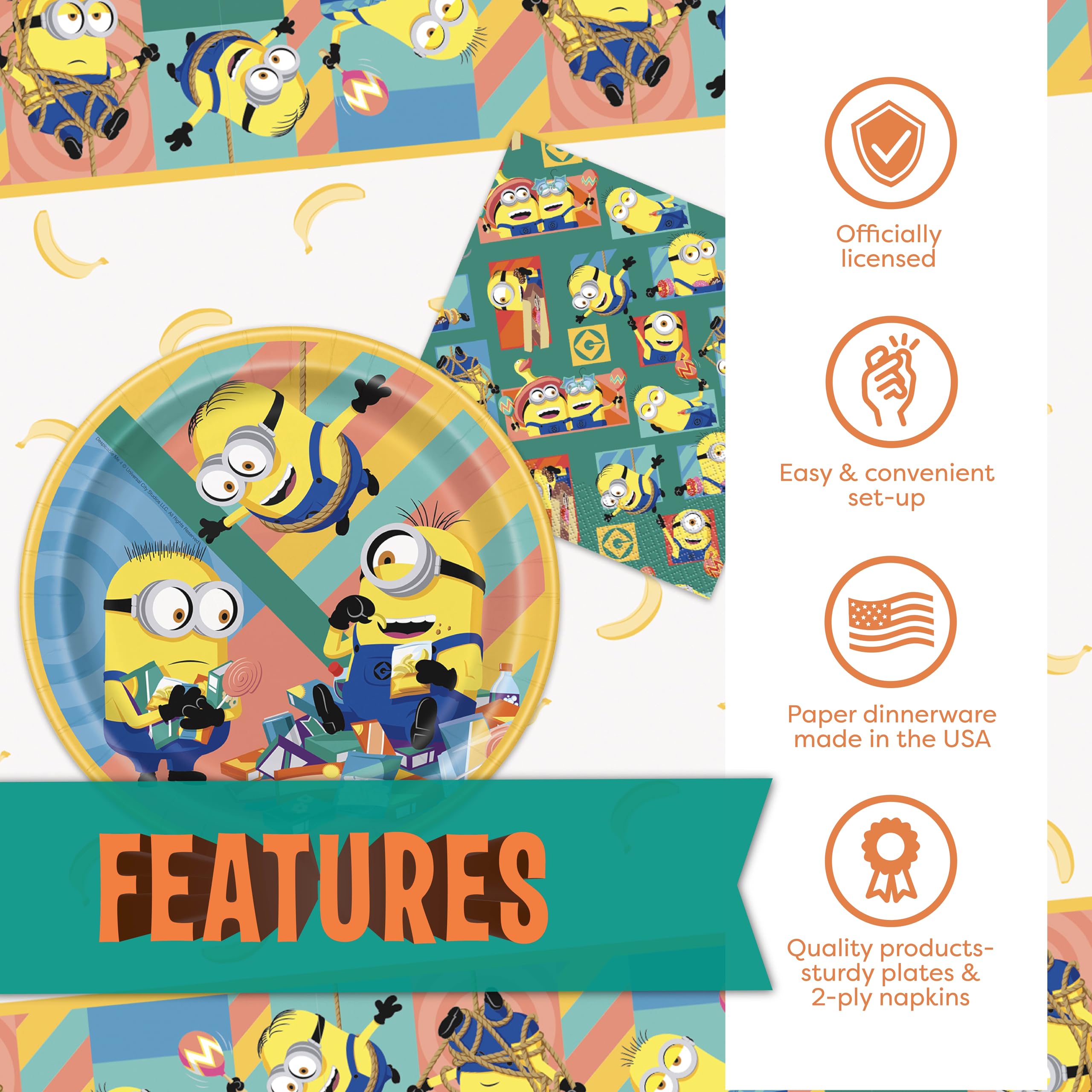 Unique Minions 2-ply napkins help keep little hands clean during the festivities.