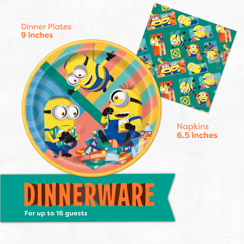 Unique Minions 9-inch plates provide sturdy service for pizza and treats.