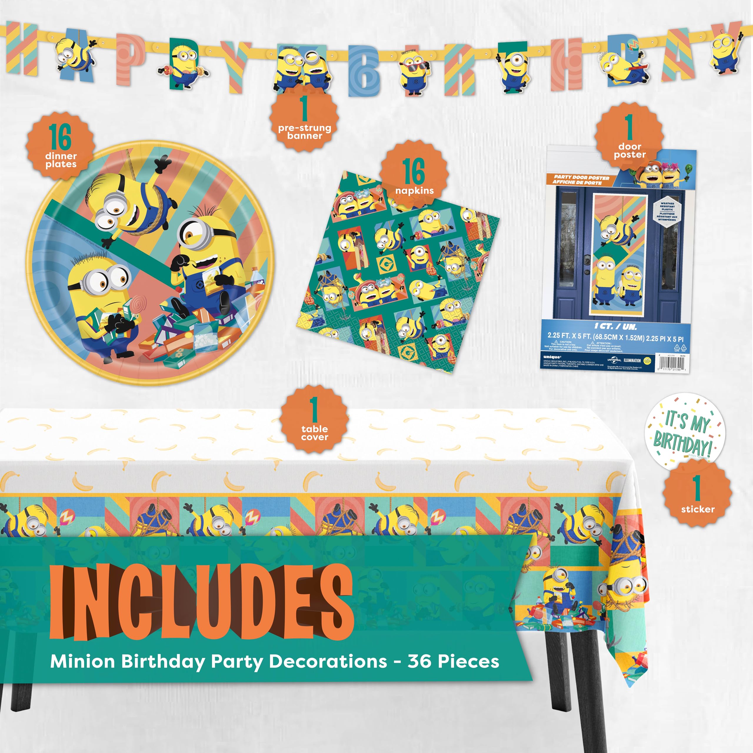Unique Minions tablecloth 54x84 adds vibrant coverage to the party table.