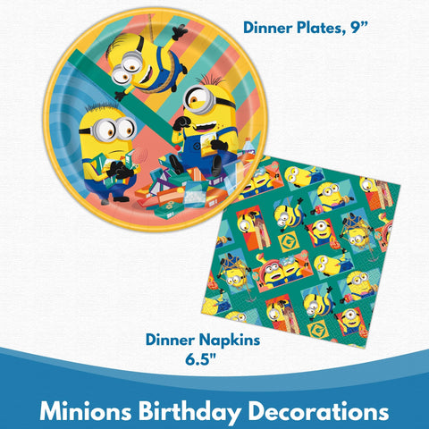 Unique Minions tablecloth creates a themed dining space and surface protection.