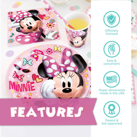 Unique Minnie Mouse stickers decorate guests and celebrate the birthday moment.
