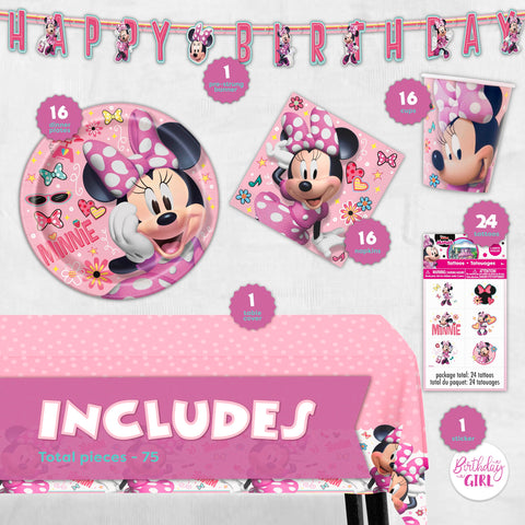 Unique Minnie Mouse table cover protects surfaces and unifies the table setting.