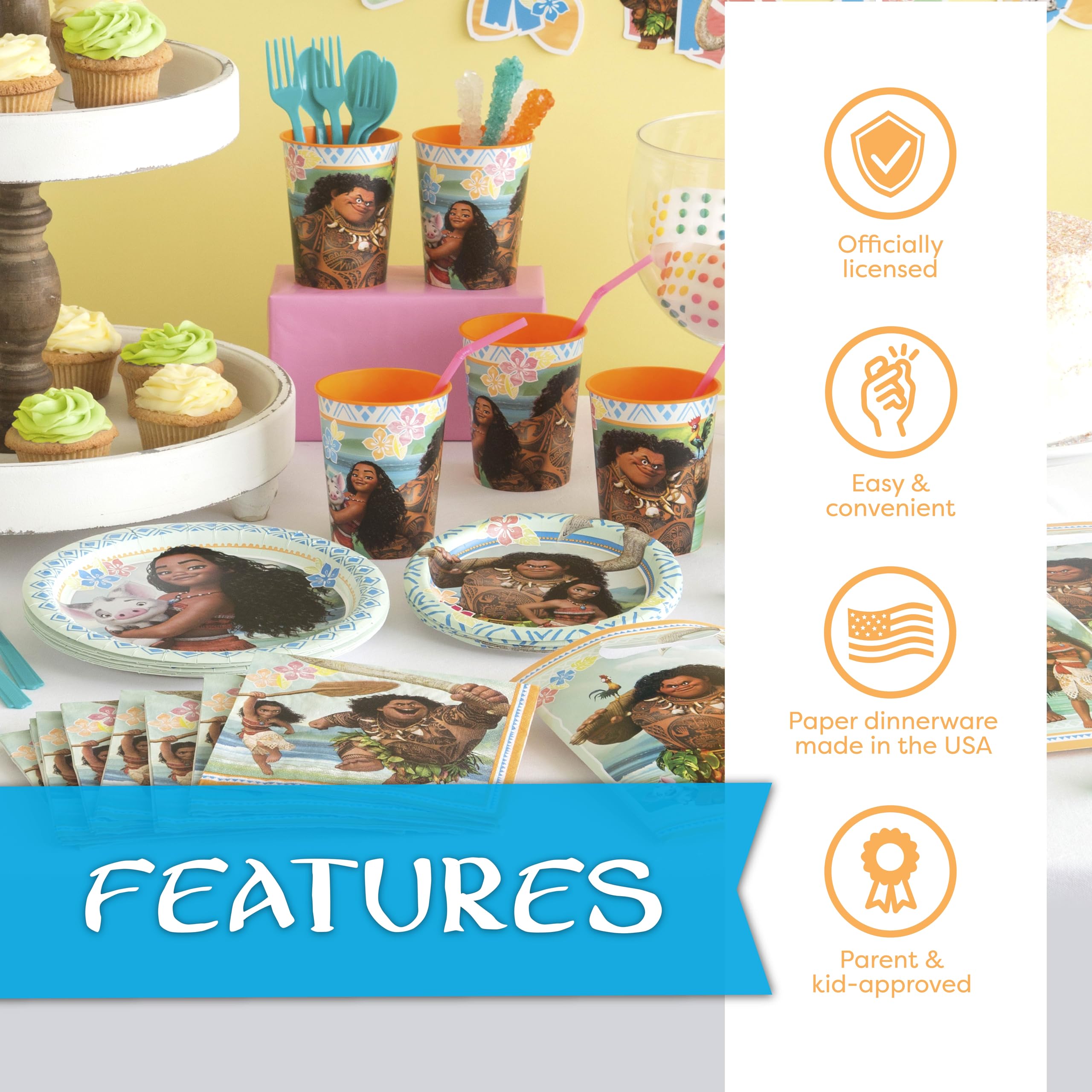 Unique Moana party birthday button: highlights the birthday guest.