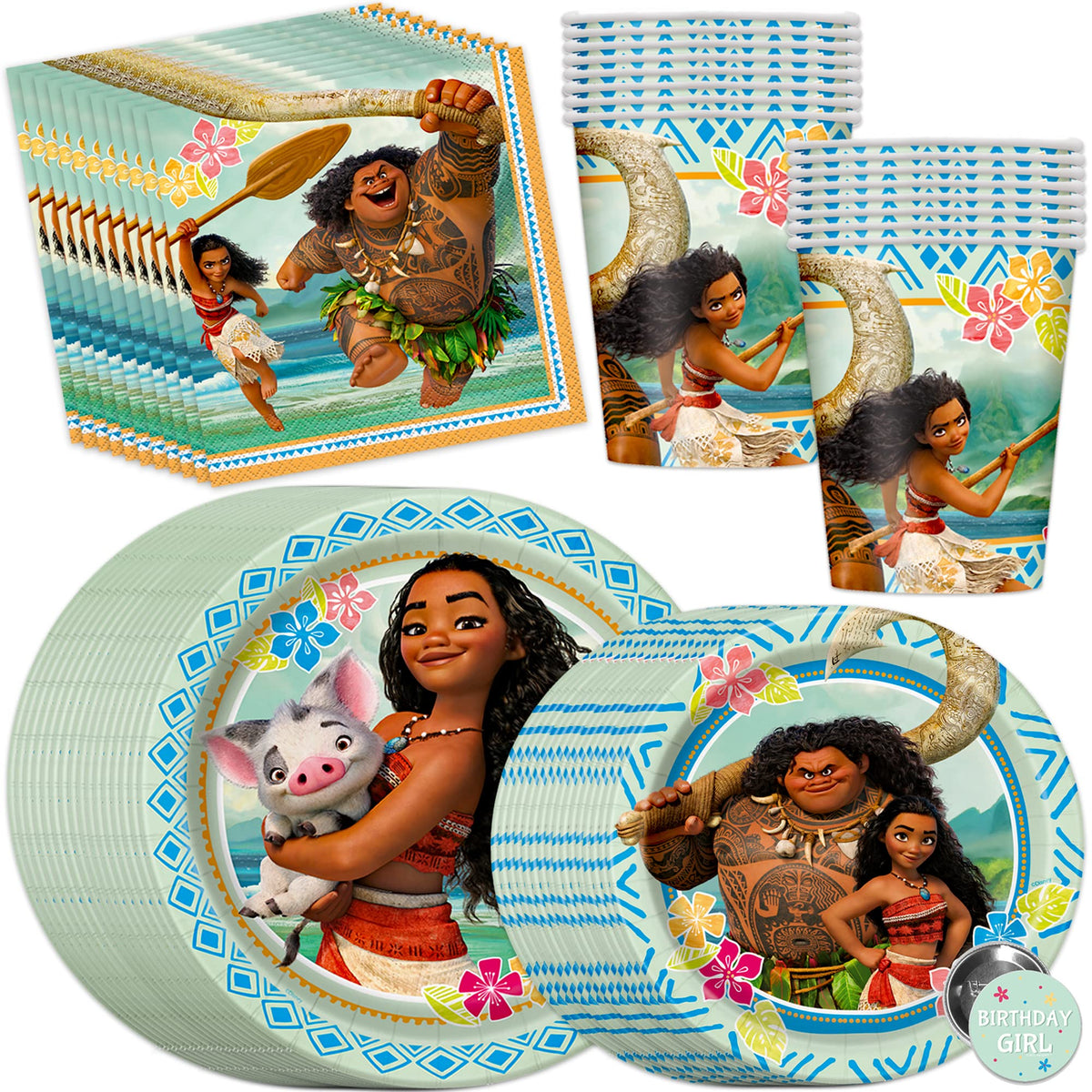 Unique Moana party plates: sturdy 9-inch dinnerware for easy serving.
