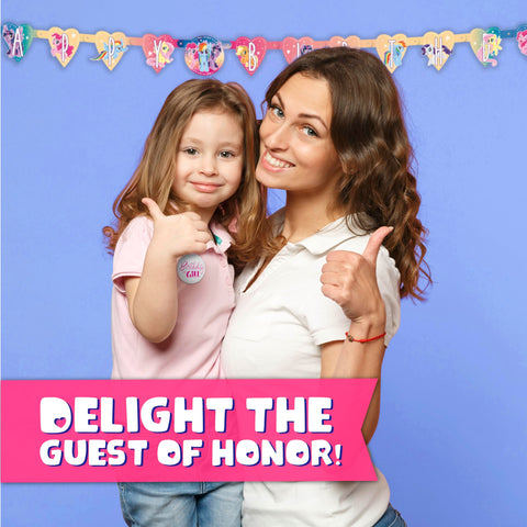 Unique My Little Pony birthday button highlights the guest of honor.