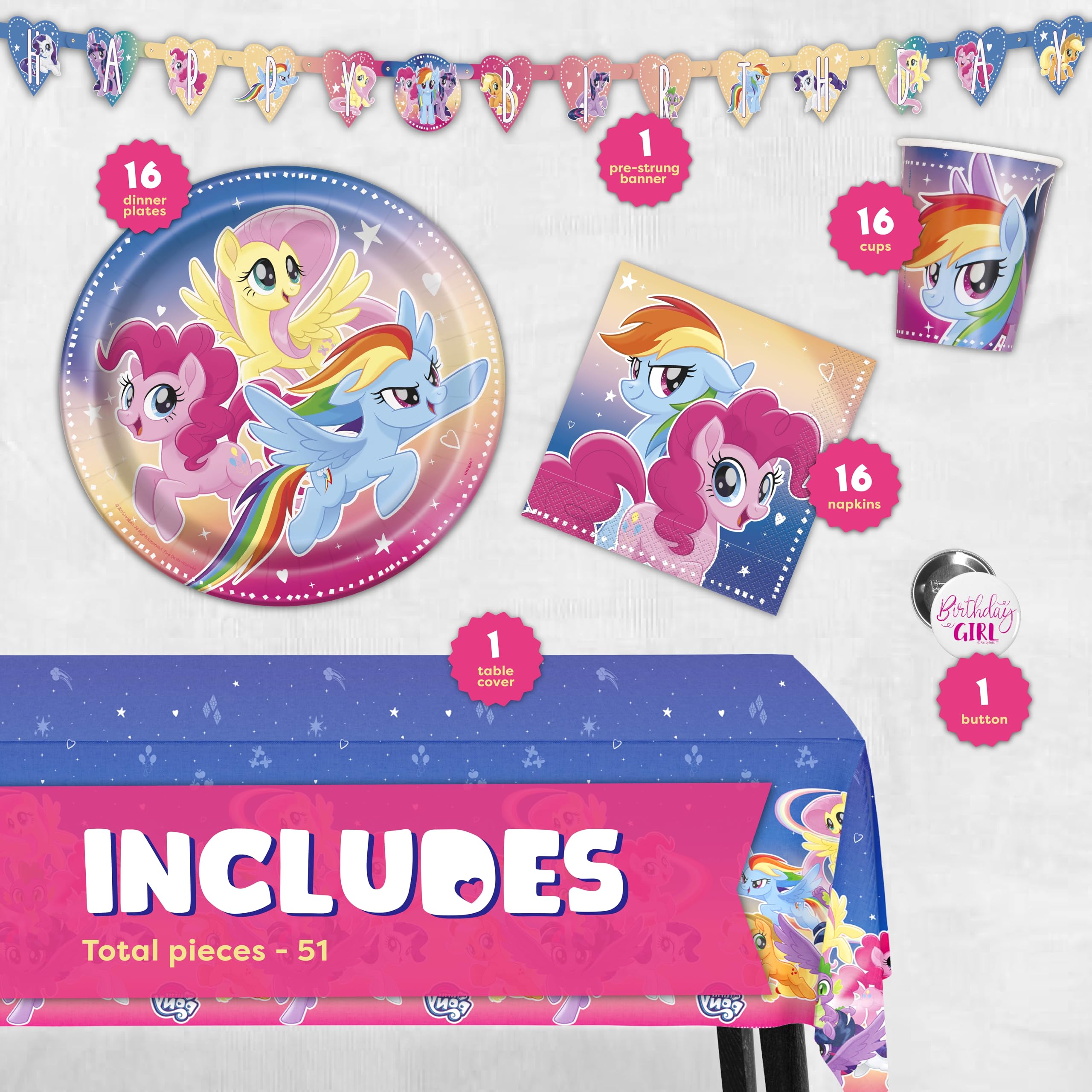 Unique My Little Pony table cover 54 by 84 inches creates a clean party space.