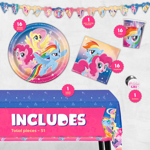 Unique My Little Pony table cover 54 by 84 inches creates a clean party space.