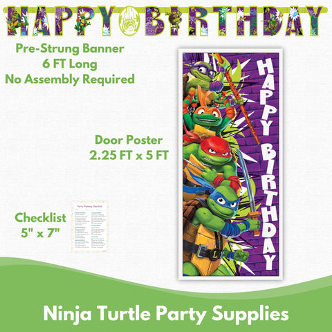 Unique Ninja Turtle door poster, bold entry decor for TMNT party.