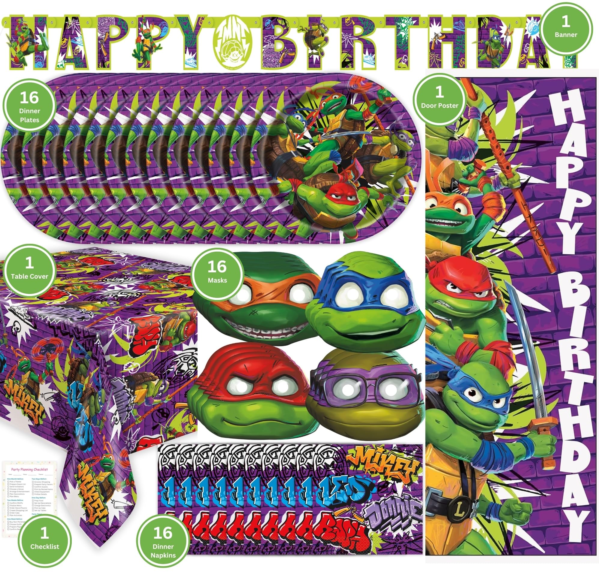 Unique Ninja Turtle napkins 16-count, absorbent and easy cleanup.