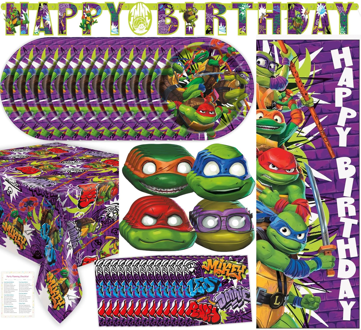 Unique Ninja Turtle plates 16-count for quick, kid-friendly dining.