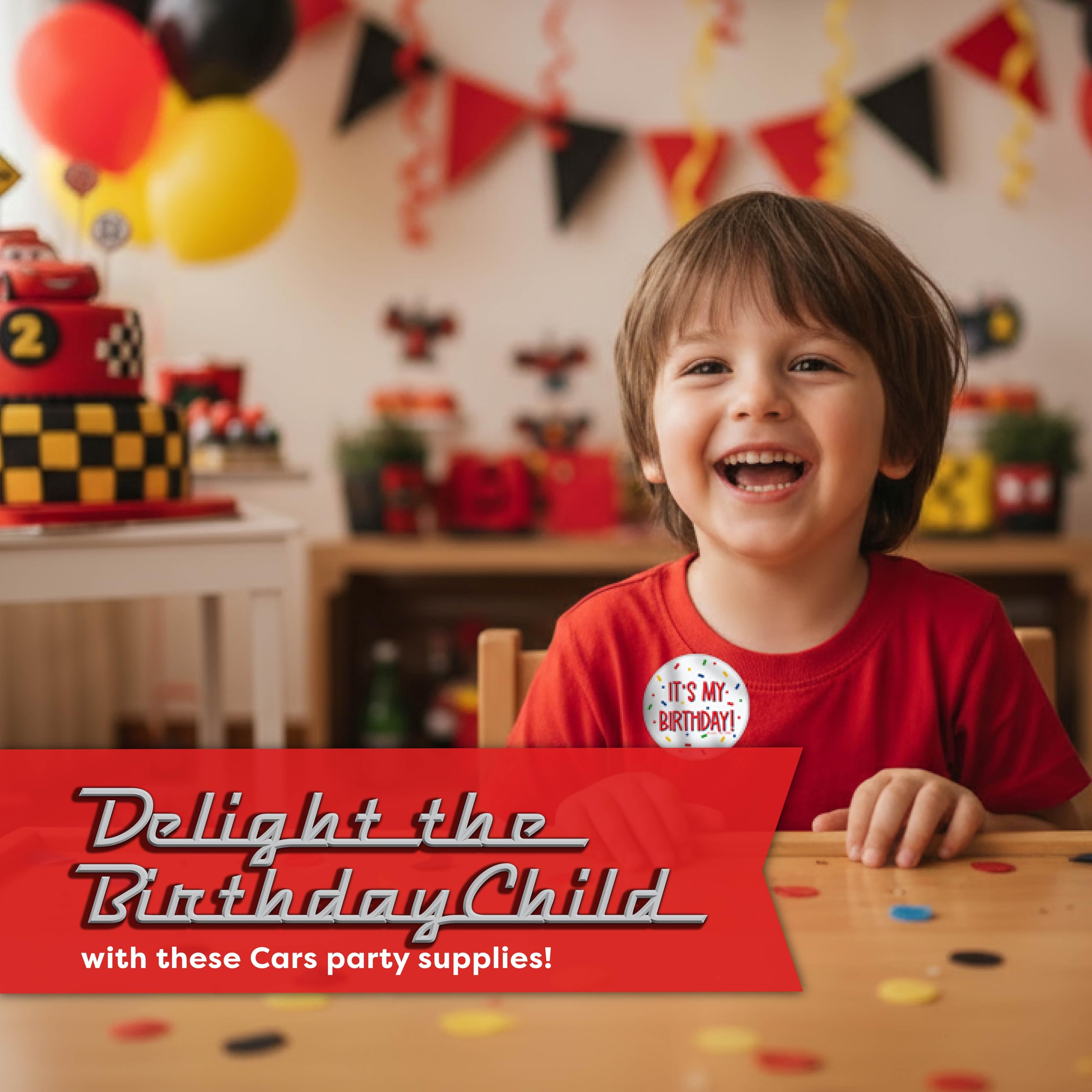 Unique officially licensed Cars decor adds an authentic theme.